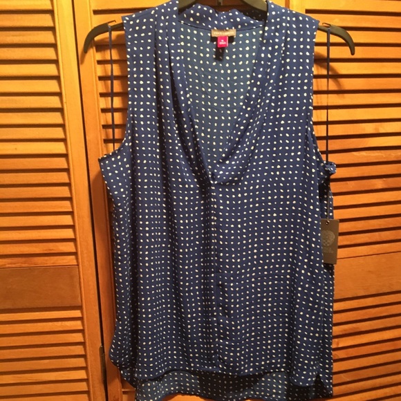 Vince Camuto Tops - Vince Camuto Blue with White Polka Dot Tunic
